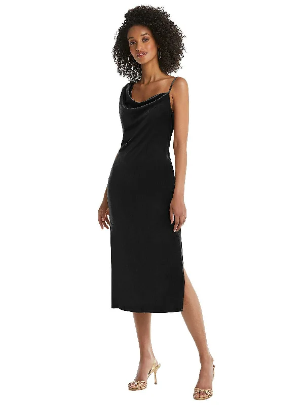 Bargain Bin Asymmetrical One-Shoulder Velvet Midi Slip Dress