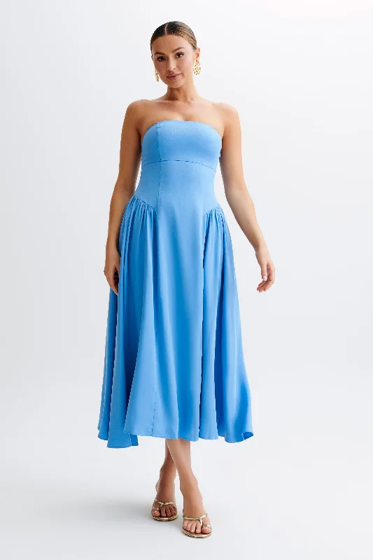 Price Reduction Carmele Cotton Gathered Midi Dress - Iris Blue