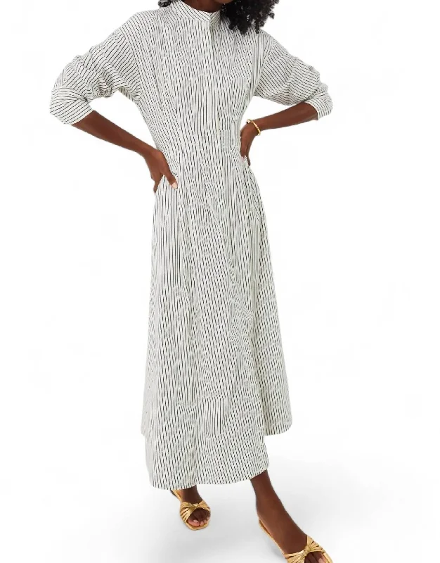 Get It Before It’s Gone Lorenza Dress In Ivory Micro Stripe