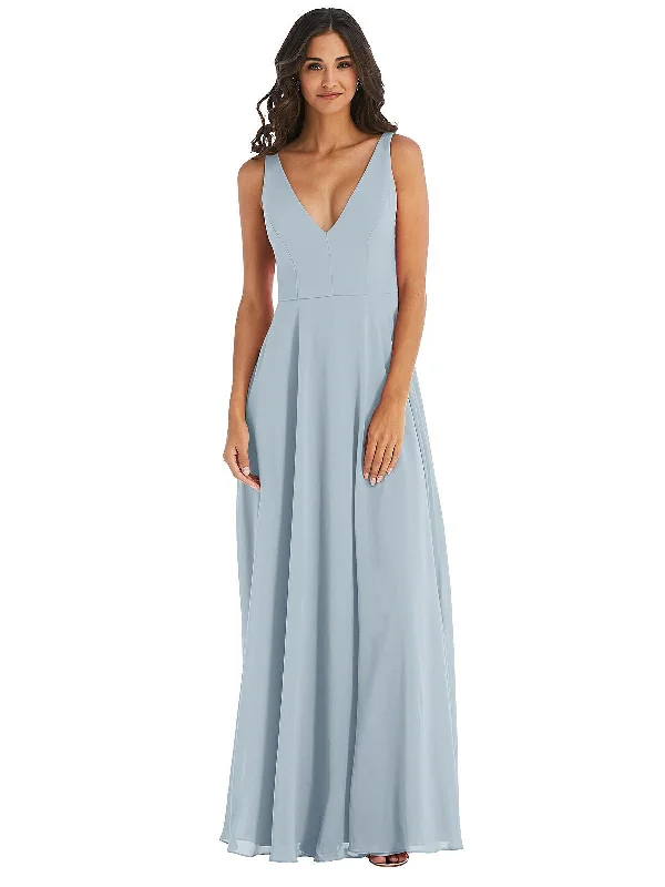 Price Reduction Deep V-Neck Chiffon Maxi Dress