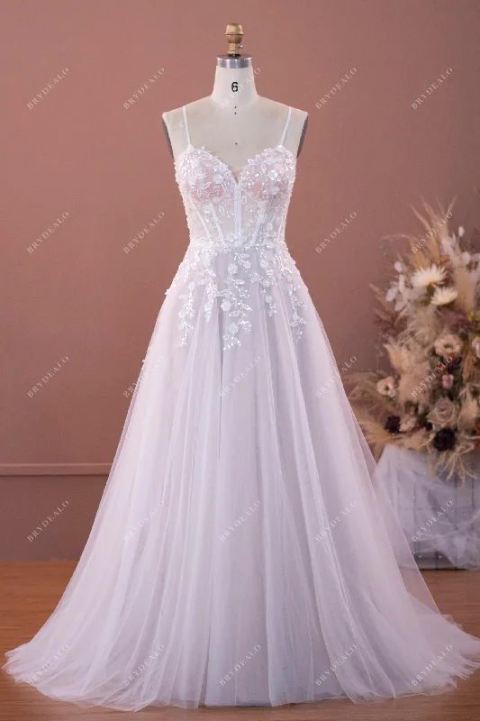 Final Markdown Ethereal Corset Straps Sequined Flower Lace Wedding Dress