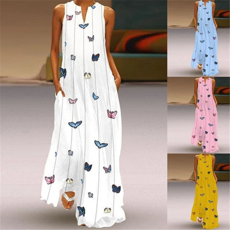 Holiday Sale Plus Size V Neck Butterfly Print Maxi Dress