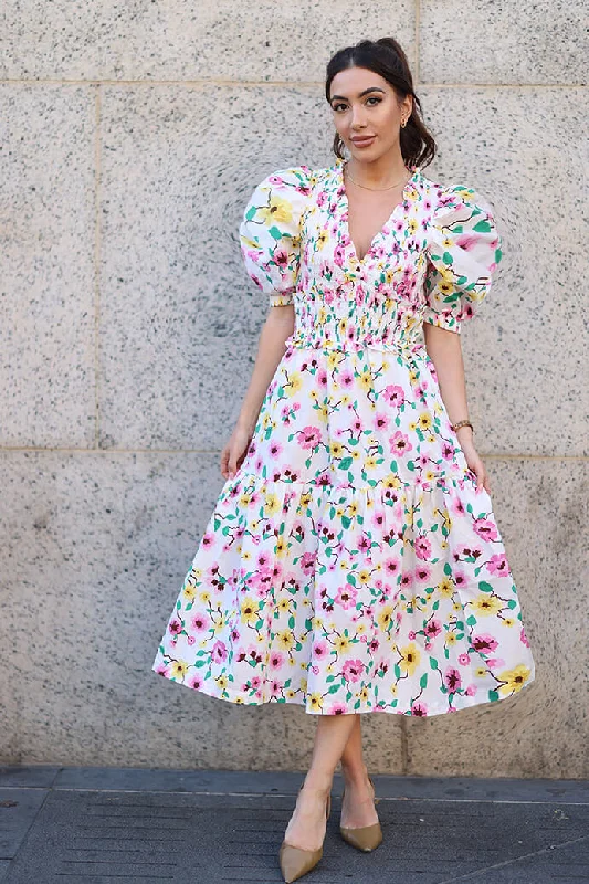 Mega Sale Oliana Floral Smocked Midi Dress
