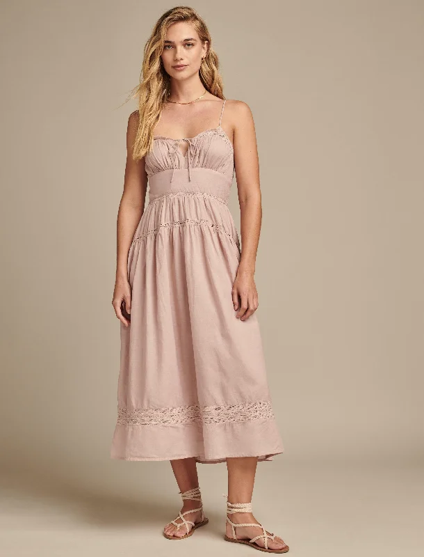 Lowest Price Lucky Brand Women's Lace Trimmed Midi Dress