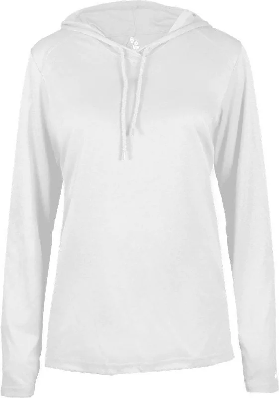 Clearance Sale Badger Sport 4165 B-Core Long Sleeve Ladies Hoodie Tee - White