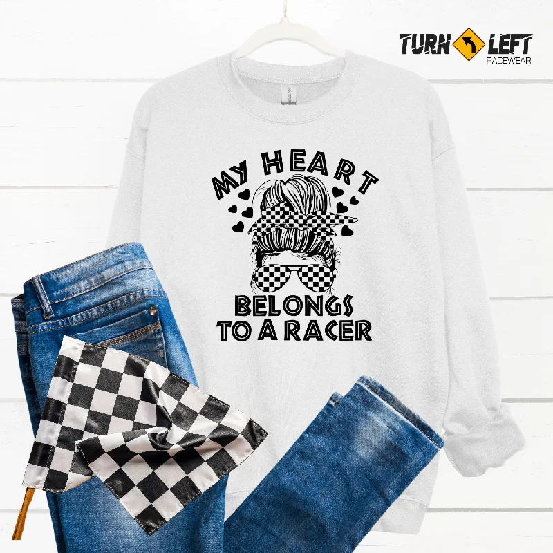 The Best Prices My Heart Belongs To A Racer Messy Bun Sweatshirt