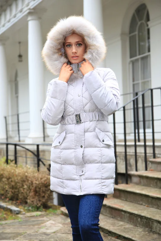 Buy Now Double Second Silver Grey Quilted Longline Puffer