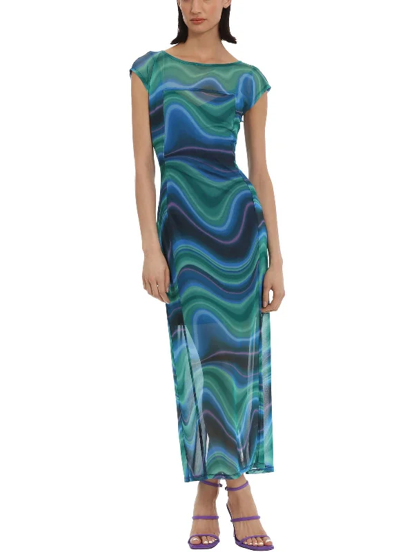 Price Blitz Womens Mesh Printed Maxi Dress