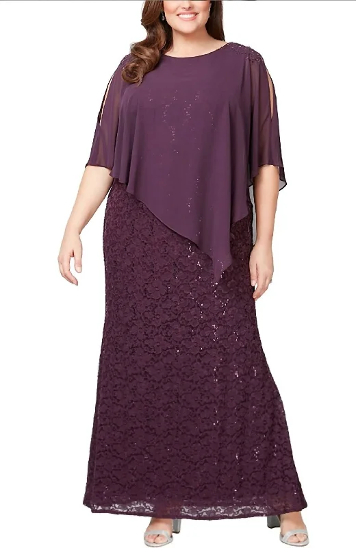 Deep Discounts Women's Plus-Size Long Popover Dress With Beaded Shoulder In Eggplant