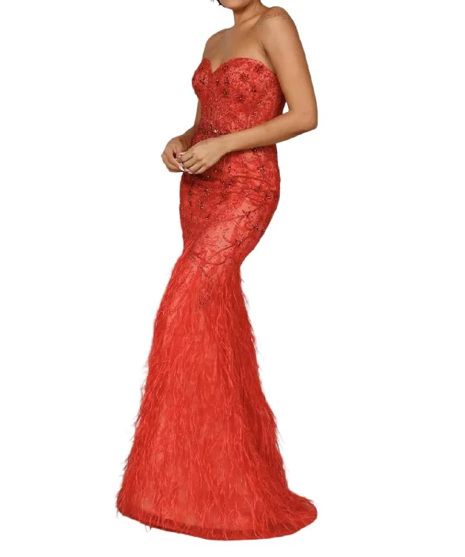 Act Now Strapless Long Tulle Pageant Dress In Red