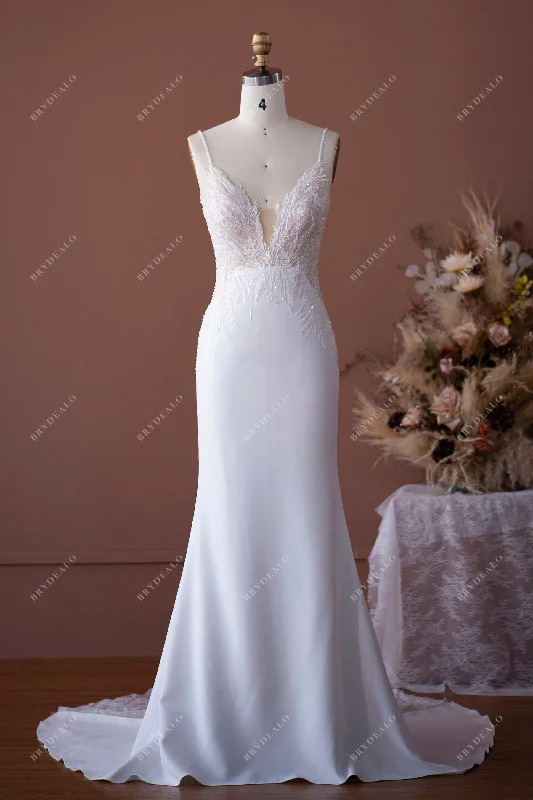 Deal of the Day Designer Beaded Lace Plunge Mermaid Wedding Dress
