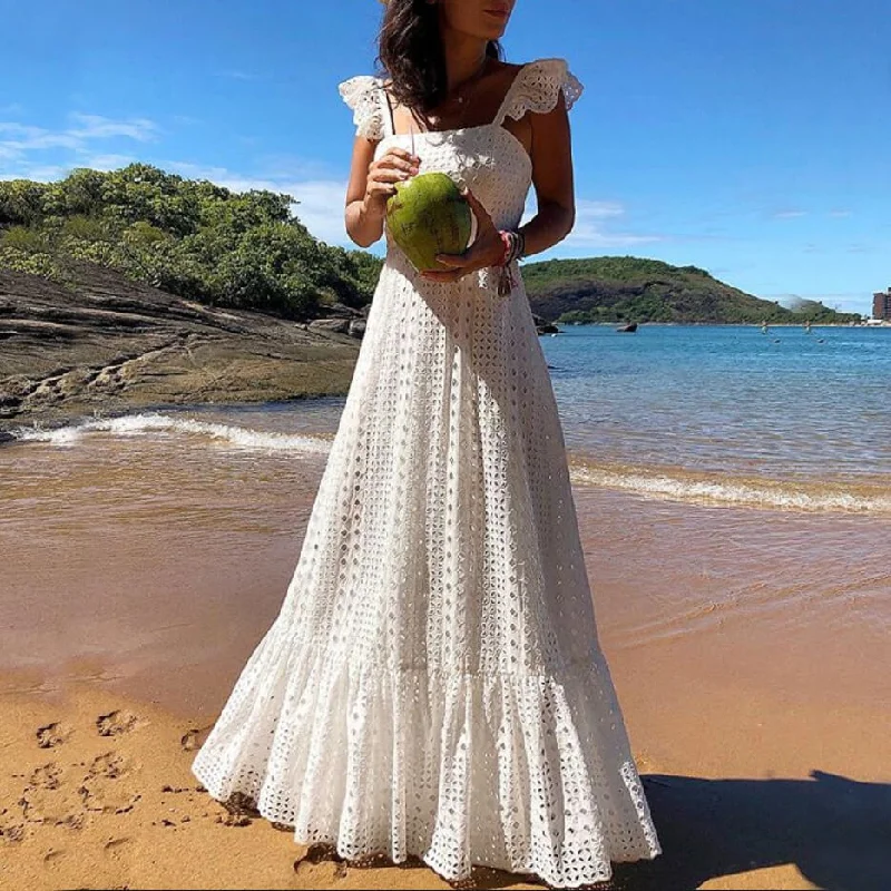 Extra Savings White Hollow Out Maxi Dress