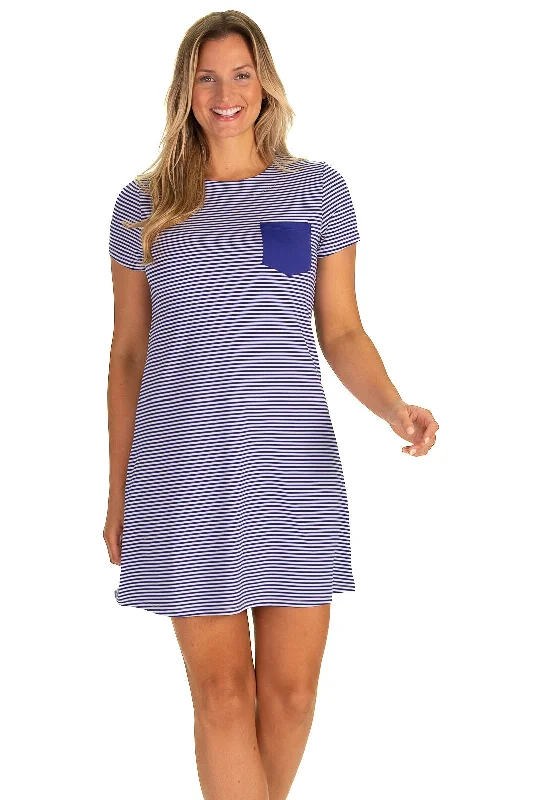 Limited Time Discount The Performance Noreen Dress in Blue Pinstripe