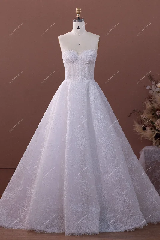 Overstock High-End Cording Flower Lace Sweetheart Puffy A-line Wedding Gown