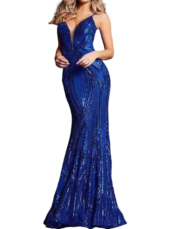 Act Fast Plunging Neck Embellished Dress In Royal Blue