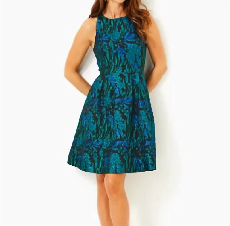 Clearance Items Jollian Brocade Dress In Deep Lagoon