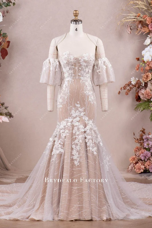 New Arrival 3D Lace Corset Detachable Off-shoulder Mermaid Wedding Dress