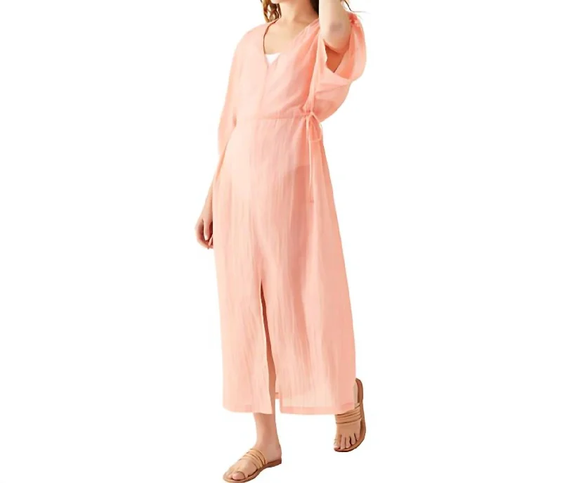 Act Now Breezy Kaftan Dress In Coral