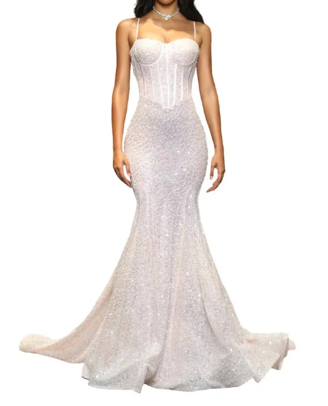 Limited Quantity Mermaid Silhouette Beaded Gown In Cinderella Pink