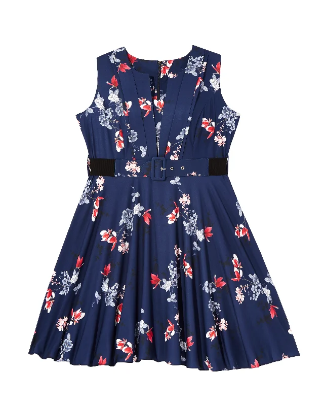 New Deals Lyra Belted Fit & Flare Dress  | Navy / Red