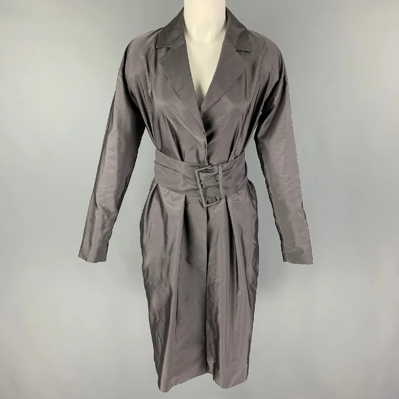 Don’t Miss Out PRADA Size 4 Grey Silk Belted Coat