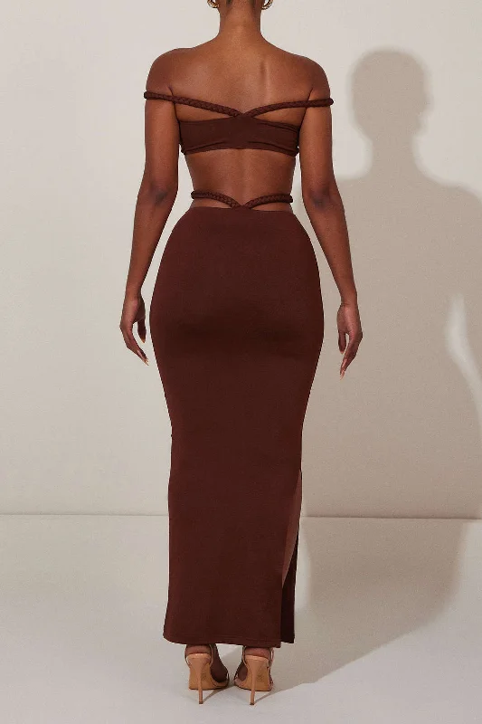 Crazy Savings Braids Bare Shoulder Cut Out Maxi Dress