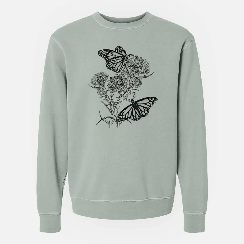 Final Clearance Narrowleaf Milkweed with Monarchs - Unisex Pigment Dyed Crew Sweatshirt