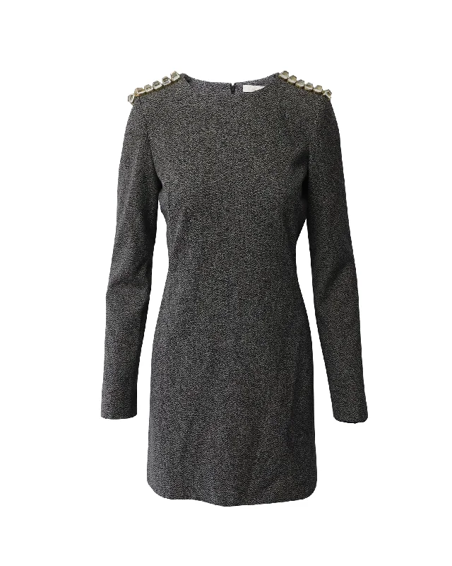 Weekend Deal Chloe Epaulettes Sheath Dress in Black Wool