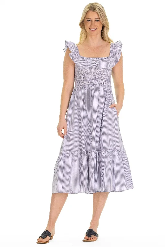 Markdown Madness The Fleur Dress in Blue Seersucker