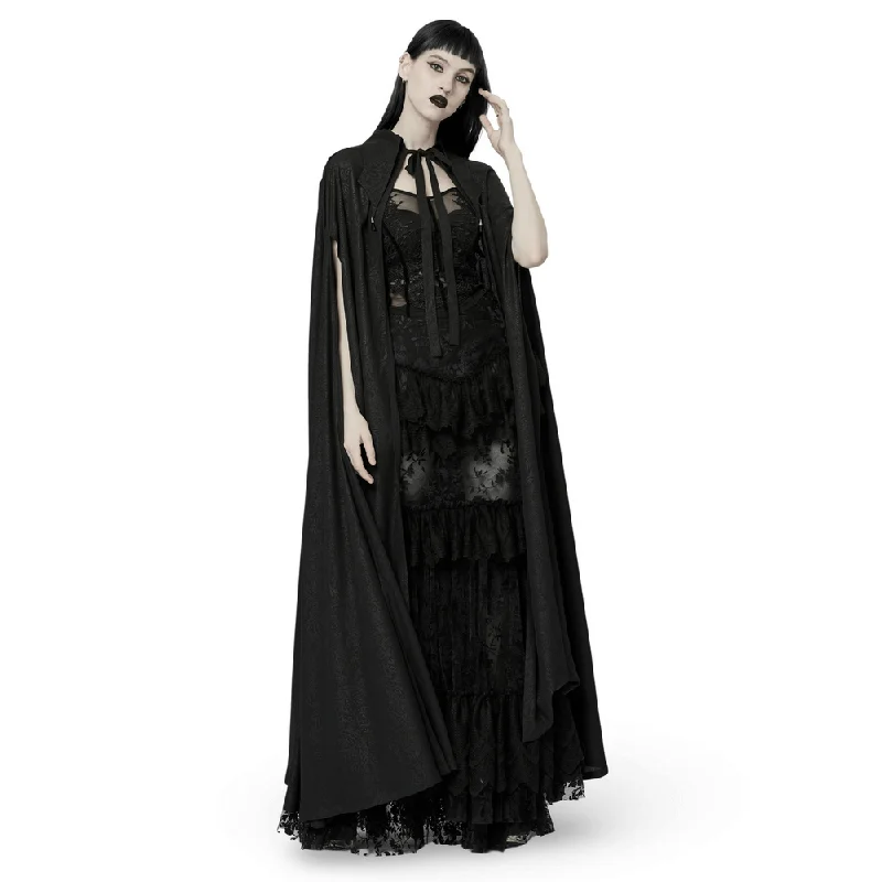 Shop and Save Chiffon Printed Goth Lapel Cloak with Crystal Pendant