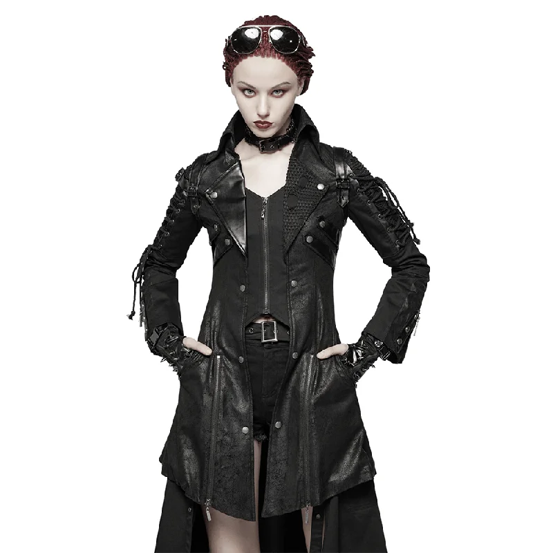 Midnight Madness Punk-Inspired Rubberized Coat with Laces Detail