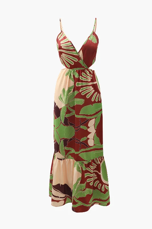 Quick Sale Floral Print Tie Back Ruffle Maxi Dress