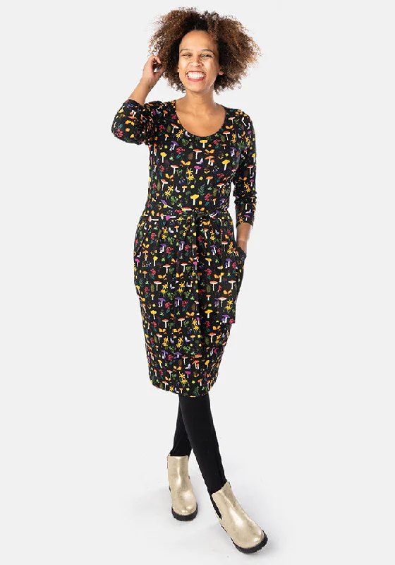 Limited Quantity Bay Botanical Mushroom Print Cotton Dress