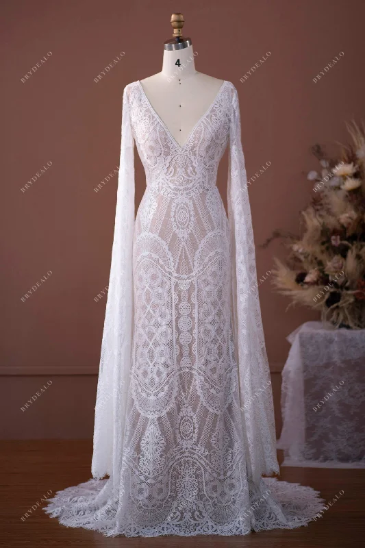 Unbeatable Prices Elegant Lace Dramatic Sleeve Boho Wedding Gown