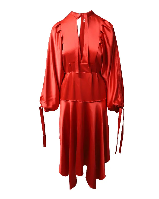 Online Exclusive Self-Portrait Keyhole Peplum Asymmetric Dress in Red Satin