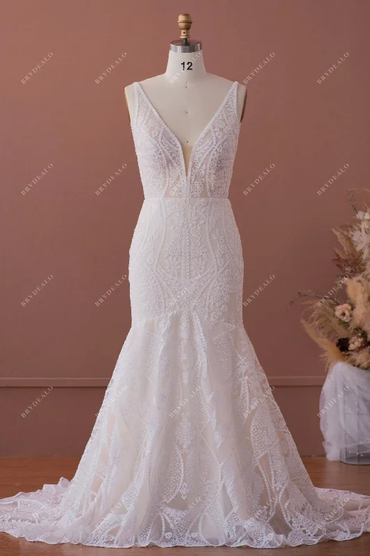 Act Now Boho Plunging Lace Mermaid Wedding Dress