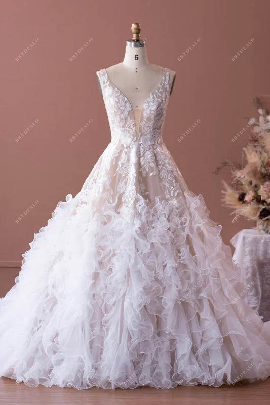 Early Access Designer Flower Lace Ruffled Tulle Puffy Wedding Dress