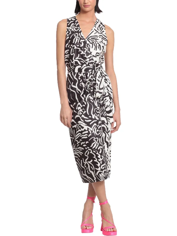 Discount Mania Womens Printed Sleeveless Wrap Dress