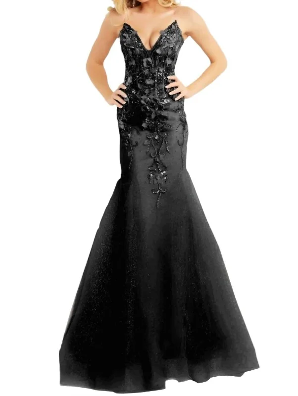Doorbuster Deal Plunging Neck Mermaid Prom Dress In Black