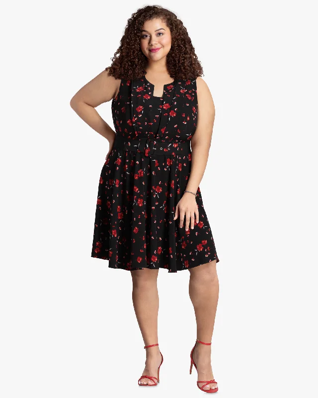 Limited Time Offer Lyra Belted Fit & Flare Dress  | Black / Red