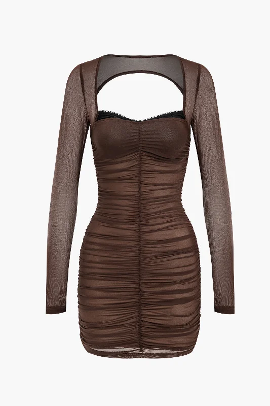 Exclusive Savings Mesh Backless Long Sleeve Mini Dress