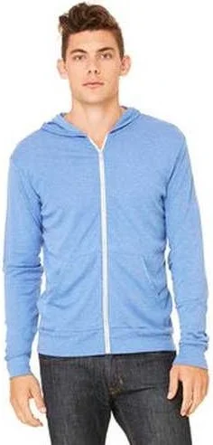 Today Only Bella + Canvas 3939 Unisex Triblend Full-Zip Lightweight Hoodie - Blue Triblend Today Only Bella + Canvas 3939 Unisex Triblend Full-Zip Lightweight Hoodie - Blue Triblend