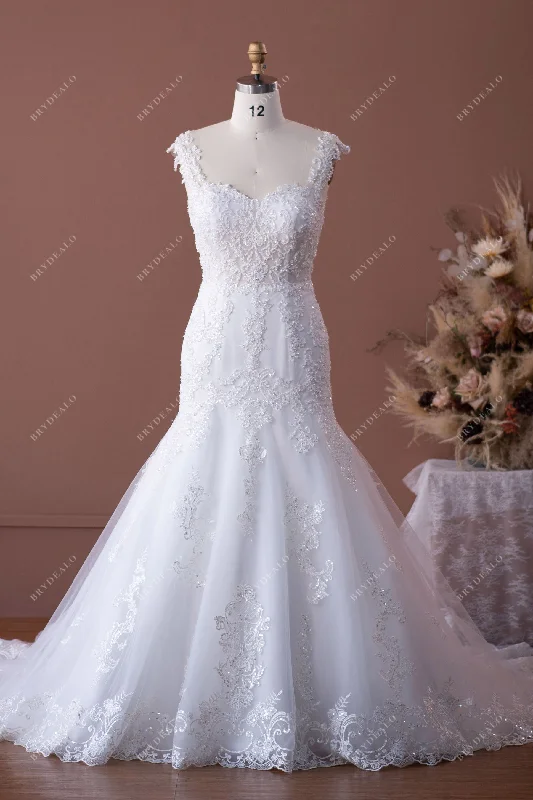 Low Prices Pearl Sequin Lace Mermaid Long Train Wedding Dress