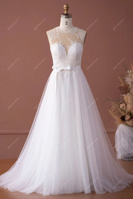 Act Now Illusion Neck Flower Lace Tulle A-line Wedding Dress