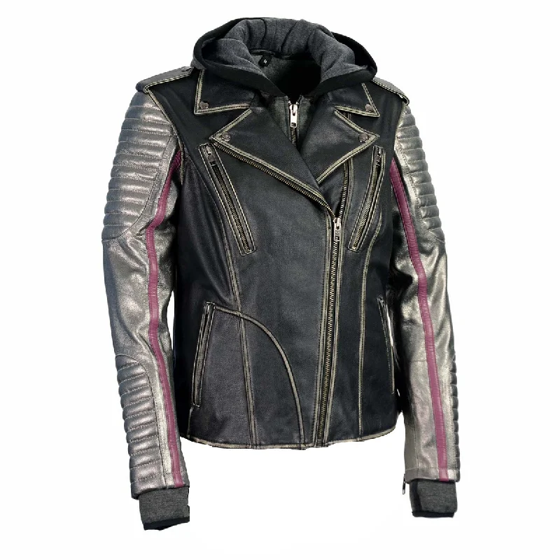The Best Prices Milwaukee Leather MLL2515 Women's Black 'Hooded' Leather Rub-Off Jacket with Silver Sleeves The Best Prices Milwaukee Leather MLL2515 Women's Black 'Hooded' Leather Rub-Off Jacket with Silver Sleeves