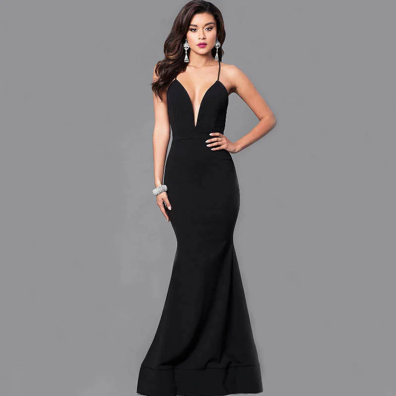 Limited Availability Black Sling Backless Maxi Dress