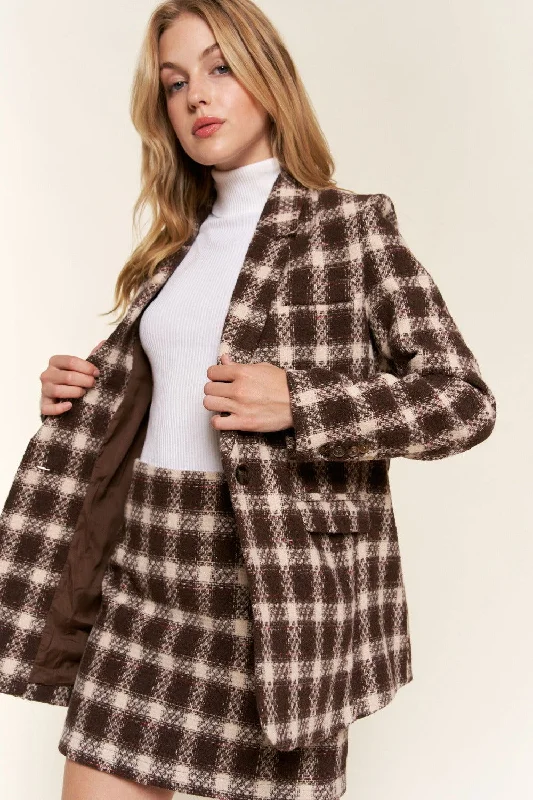 Price Drop Alert And The Why Women's Plaid Brushed One Button Blazer