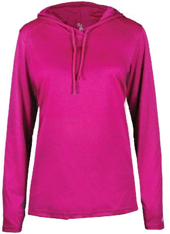 Super Sale Badger Sport 4165 B-Core Long Sleeve Ladies Hoodie Tee - Hot Pink