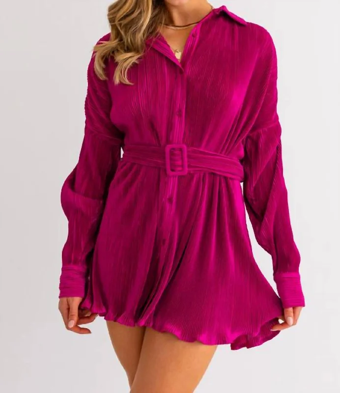 Unbeatable Prices Pleated Shirt Dress In Magenta