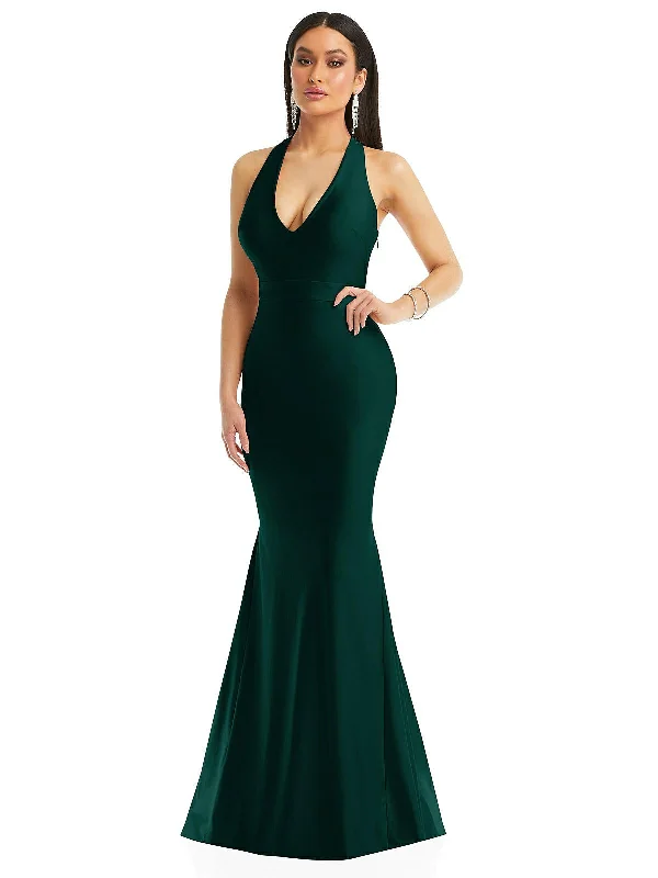 Exclusive Preview Plunge Neckline Cutout Low Back Stretch Satin Mermaid Dress